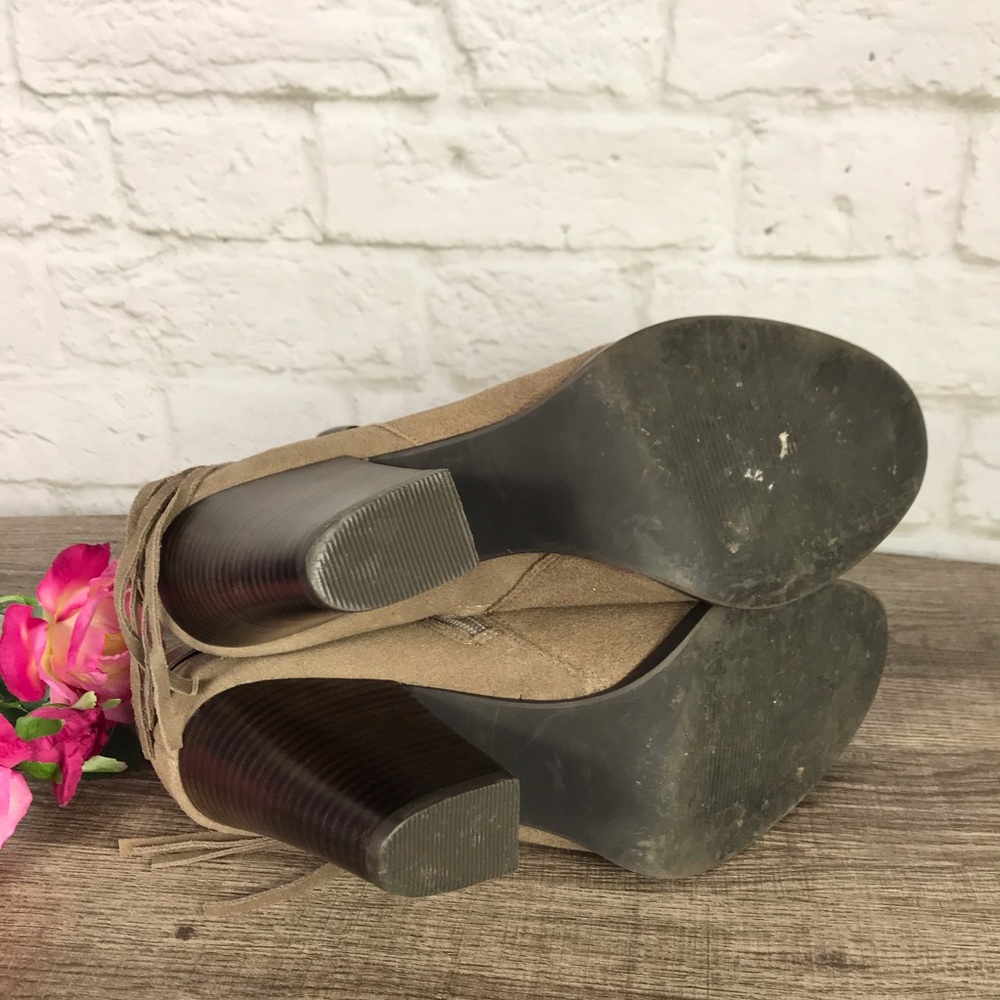 Kensie Massey Fringe Tan Suede Heeled Ankle Boots - Picture 5 of 7